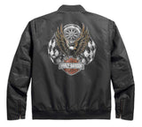 Men's Checkered Flag Eagle Bomber Jacket, Gray